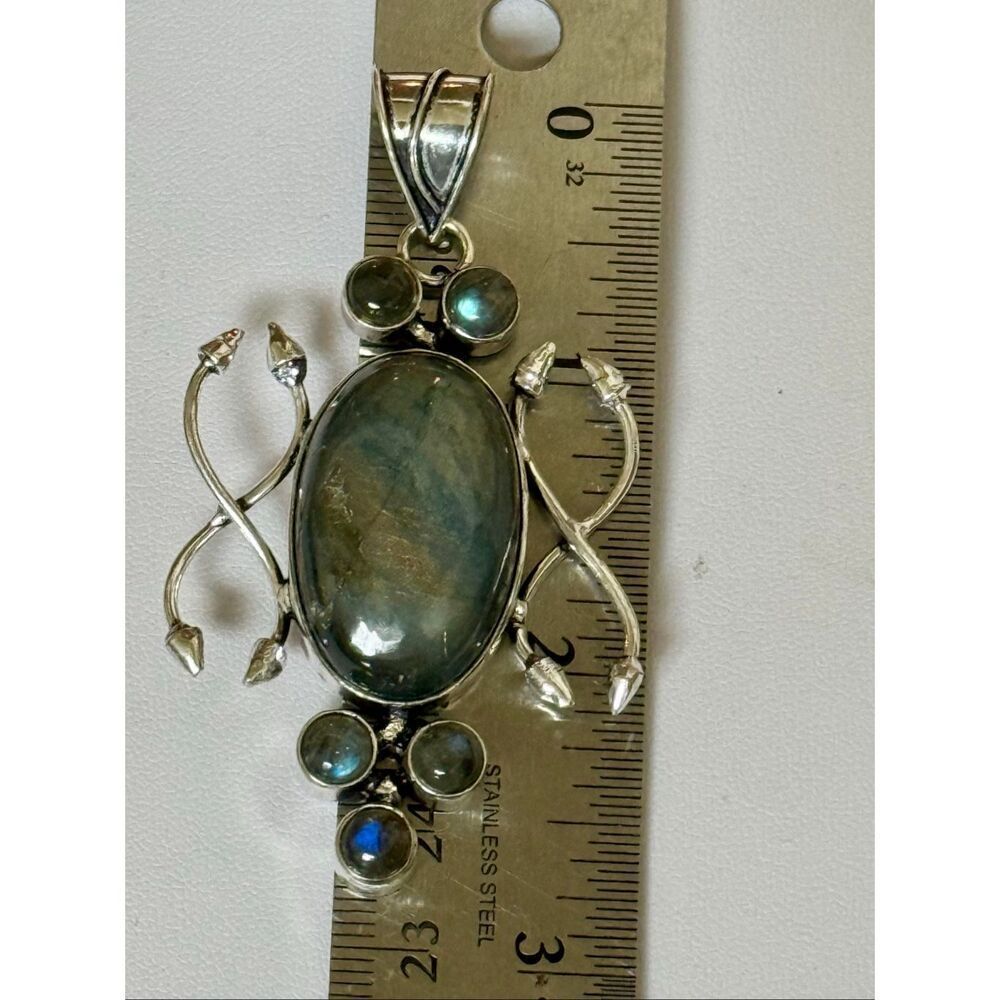 Artisan l Silver Labradorite Necklace Pendant Multi Stone Boho Statement New - Picture 5 of 6